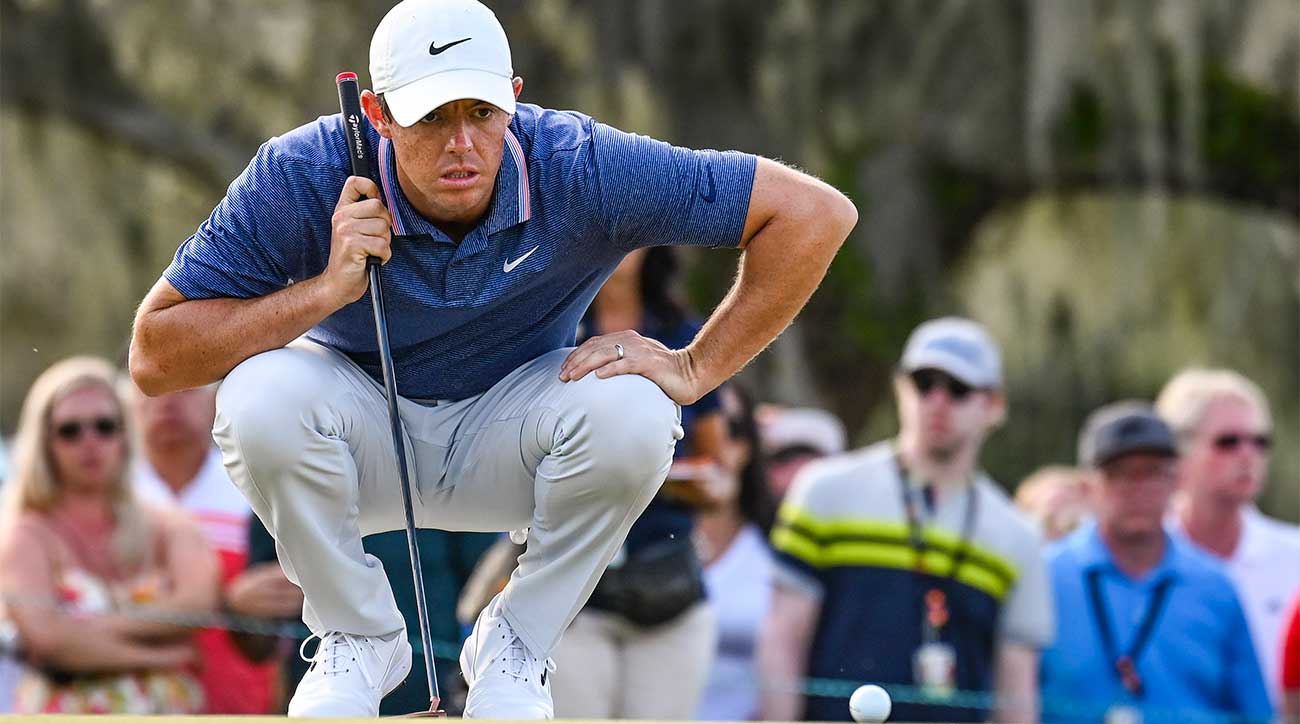 Rory McIlroy lines up a putt during the final round of the Arnold Palmer Invitational.