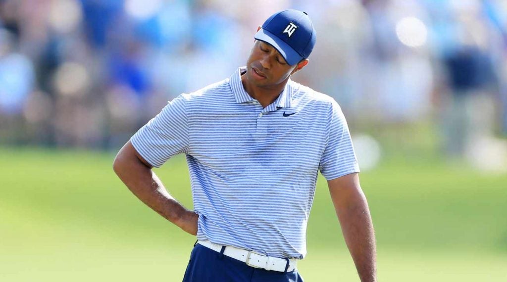 Tiger Woods's round stalled out with a quadruple-bogey at No. 17.