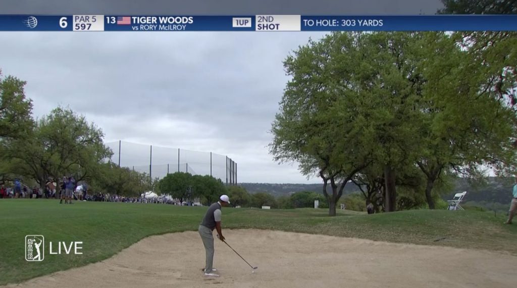 Tiger nearly reached the green from here.