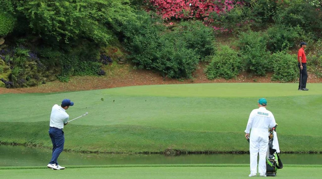 Was Tiger Woods just getting ready to line up his putt, or did he have intimidation in mind?