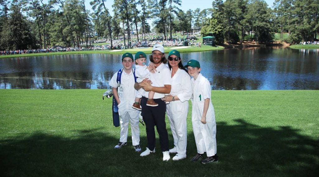 Tommy Fleetwood poses with his family.