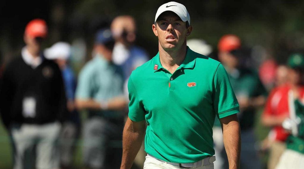 Rory McIlroy's shirt logo had some fans craning their necks for a better view at the Masters on Wednesday.
