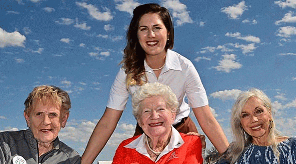 Sandra Gal poses with three LPGA founders, including her close friend Marilynn Smith (center, in red).