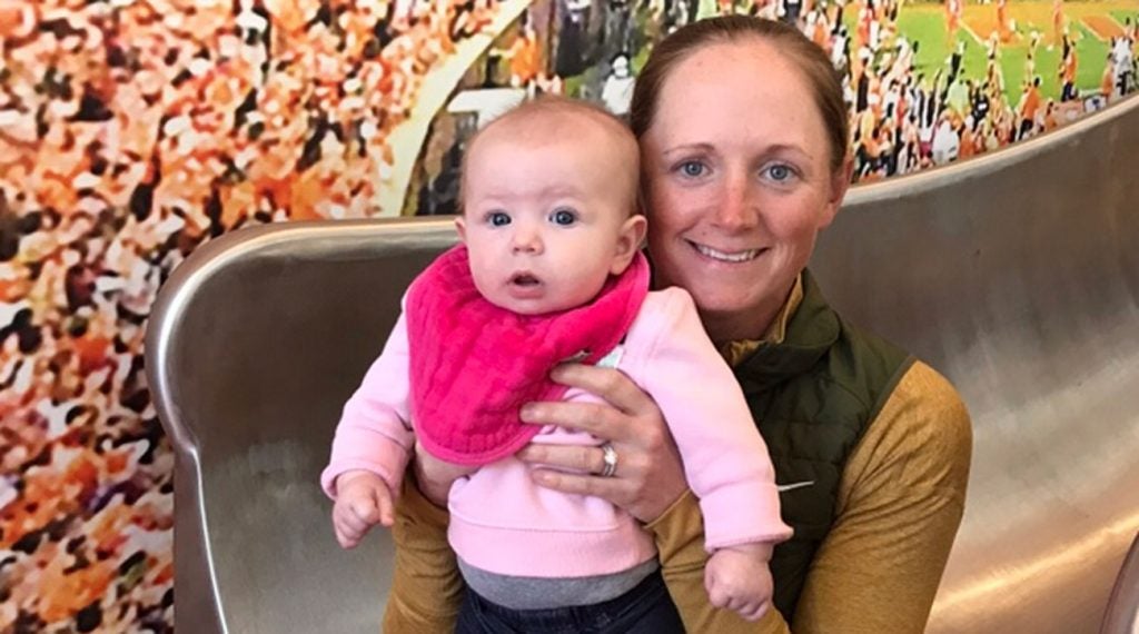 Stacy Lewis and her new baby daughter, Chesnee.