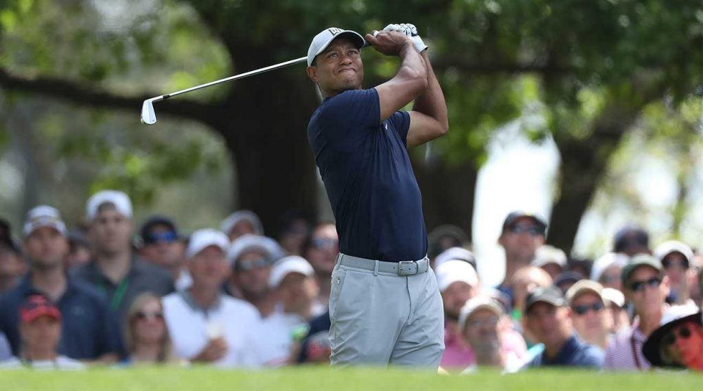 Tiger Woods watches a shot during the opening round of the Masters on Thursday at Augusta National Golf Club.