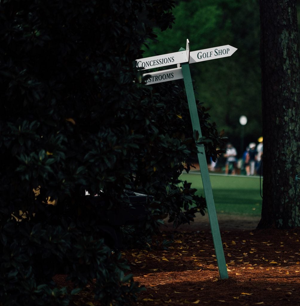 This leaning sign is proof that Augusta National isn't always uber pristine. 