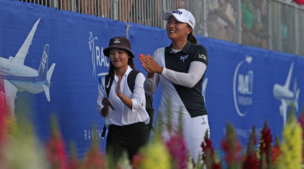Jin Young Ko thanks the crowd during her final round of the ANA Inspiration.