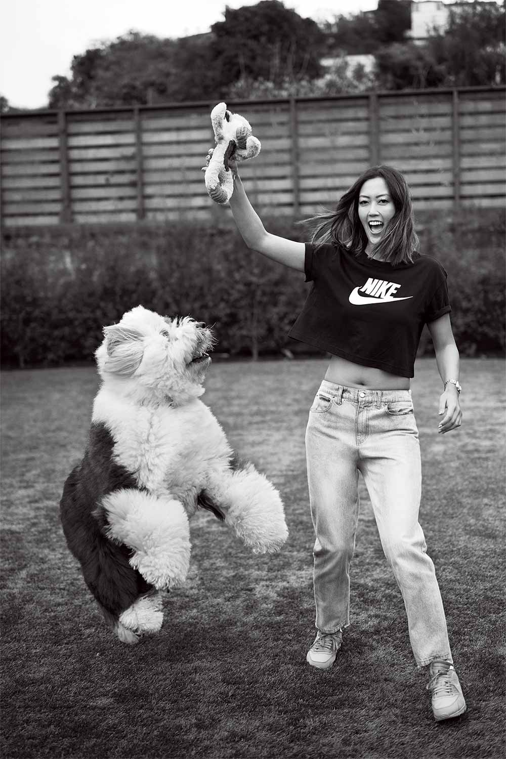 Wie with her fiance Jonnie West's dog, Gatsby.