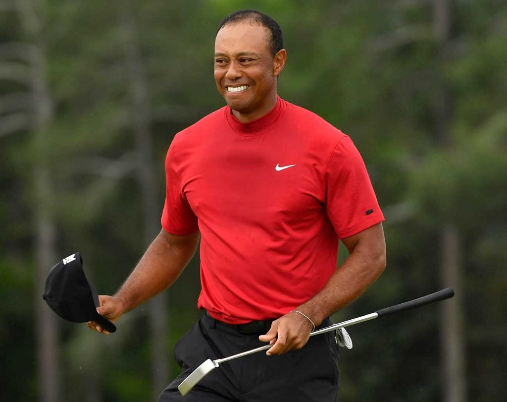 Tiger Woods celebrates his Masters victory and 15th career major title.