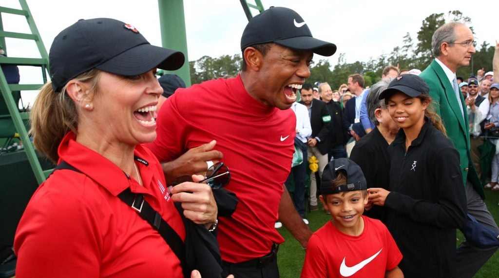 Tiger celebrated with friends and family after the round.