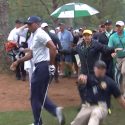 Tiger Woods Masters: Security guard nearly slides into Tiger Woods after an incredible recovery shot Friday at the Masters