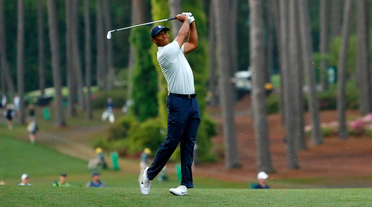 Tiger Woods hits a tee shot during the second round of the Masters on Friday.