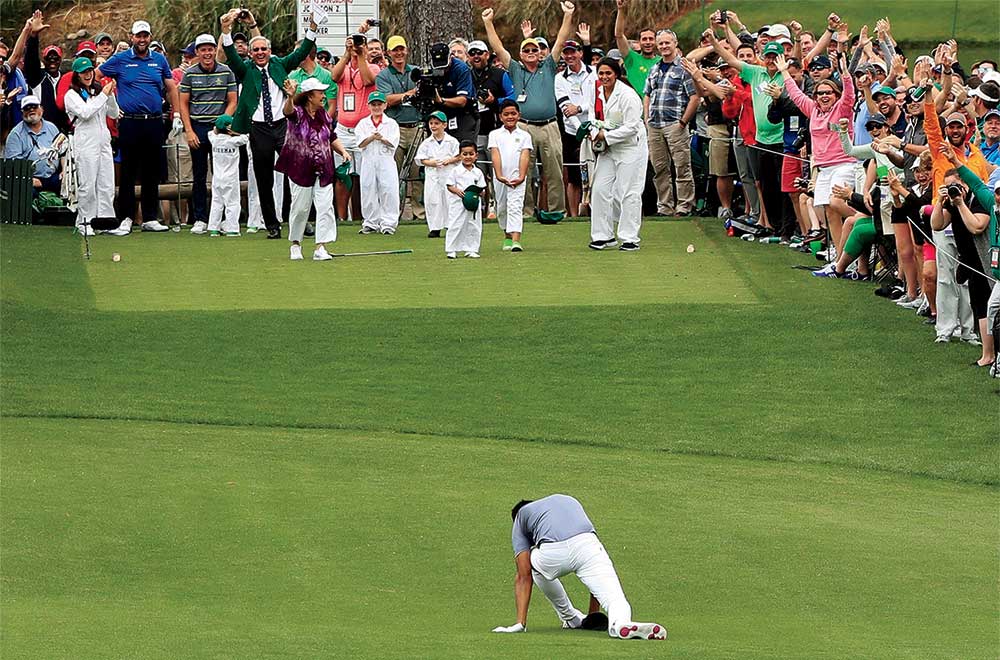 Tony Finau's celebration turned ugly, quickly, at the 2018 Masters Par-3 Contest.