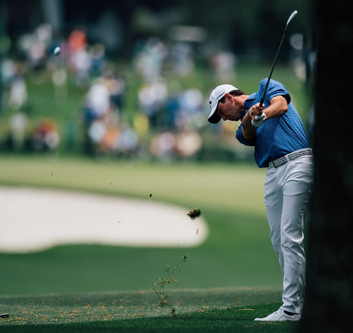 the 2018 British Amateur champion, Jovan Rebula, launches one during his Tuesday practice round.