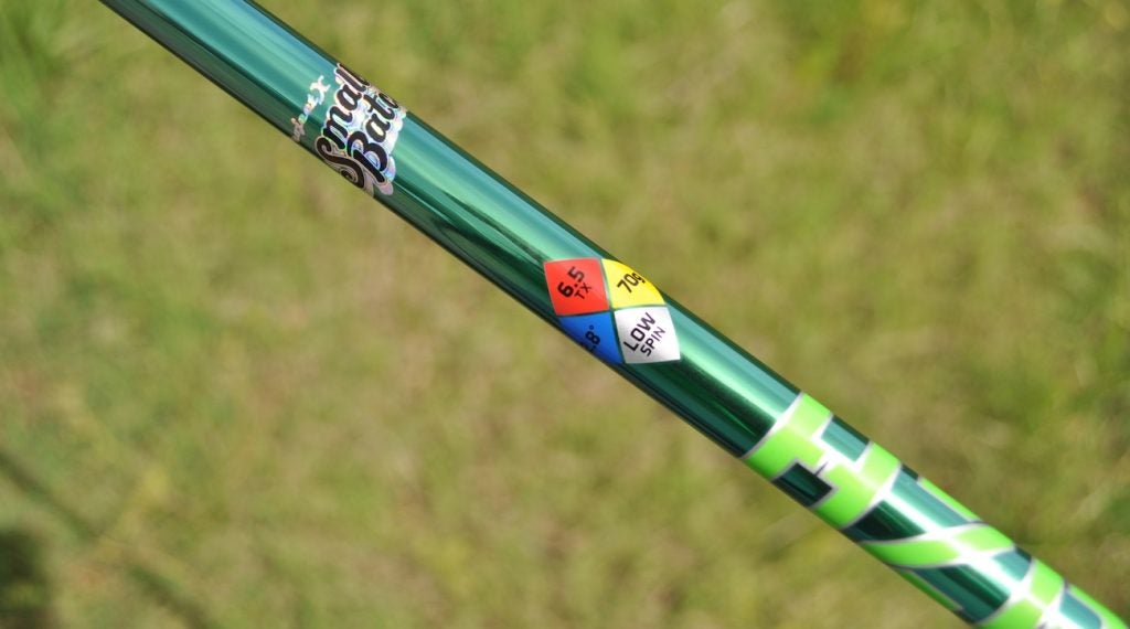 A closer look at the graphics on Project X's HZRDUS Smoke Green shaft. 