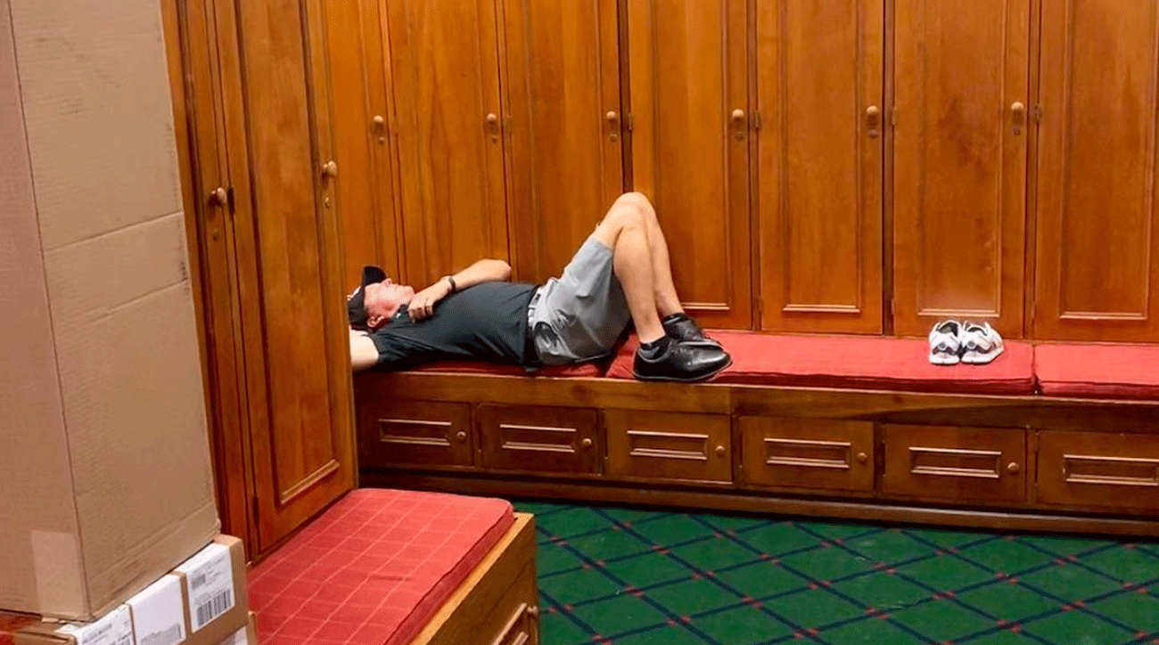 Phil Mickelson locker room nap