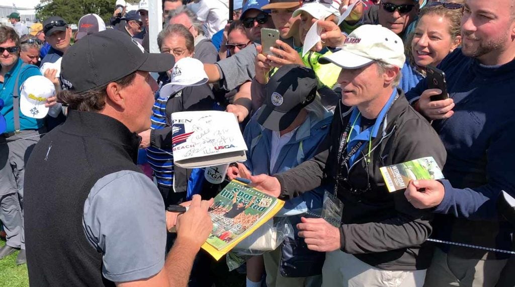 Phil Mickelson signed hundreds of autographs on Wednesday afternoon at Bethpage Black.