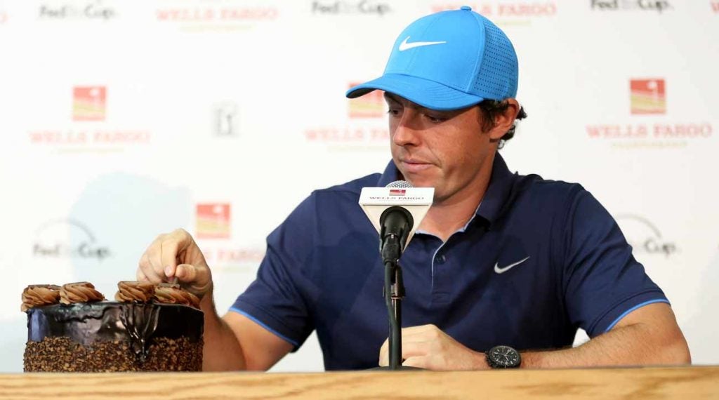 Rory McIlroy was presented with a birthday cake at the 2016 Wells Fargo Championship.