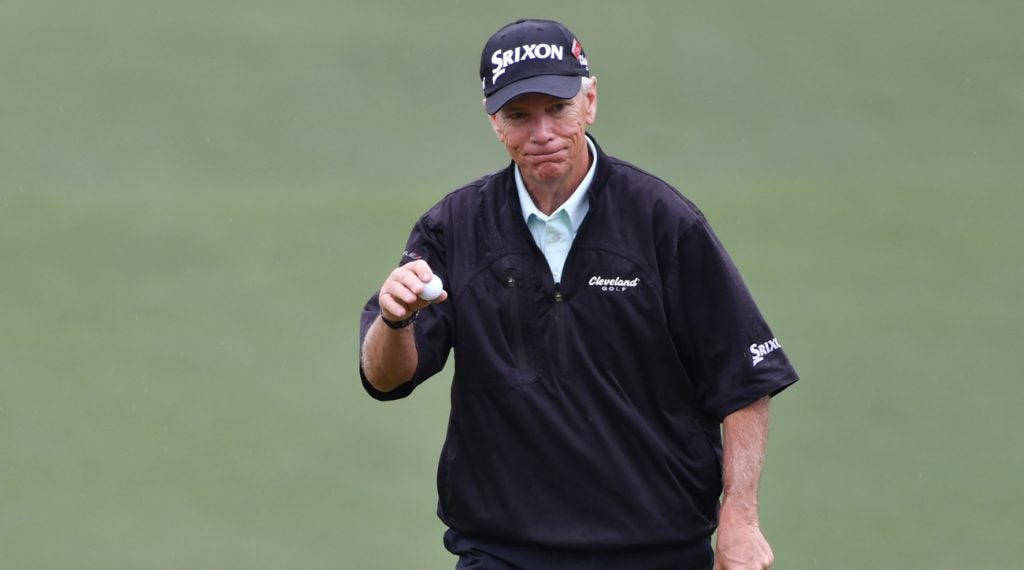 Larry Mize competing in the Masters last month.