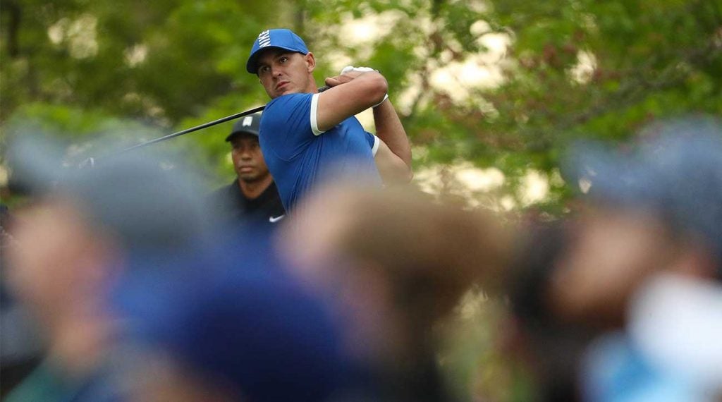 Brooks Koepka hits driver during the second round of the PGA Championship.