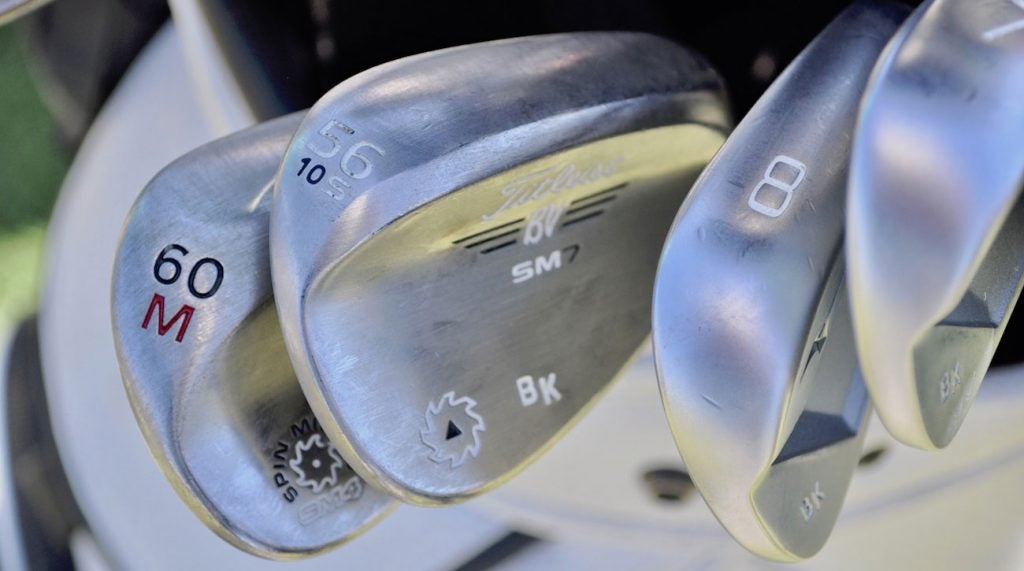 A view of Brooks Koepka's Vokey wedges at the 2019 PGA Championship