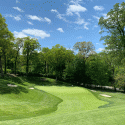 The par-4 18th hole at Engineers sits in a natural amphitheater.