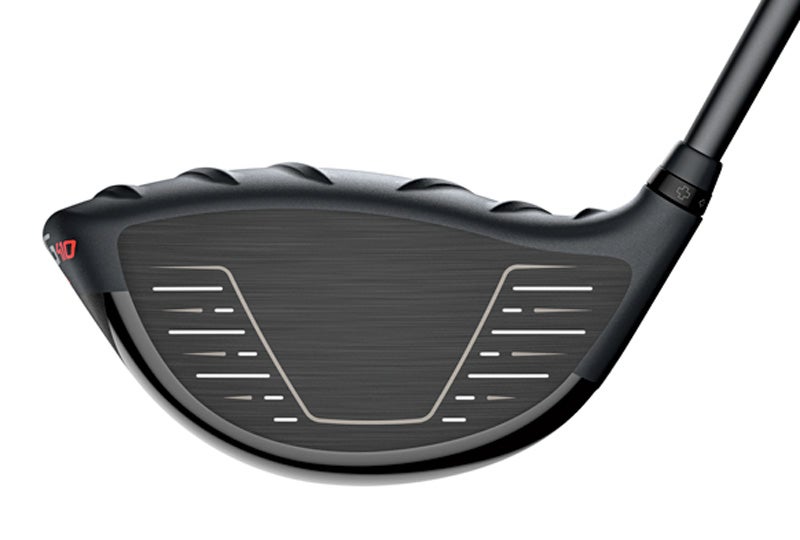 A view of the face on the Ping G410 Plus driver.