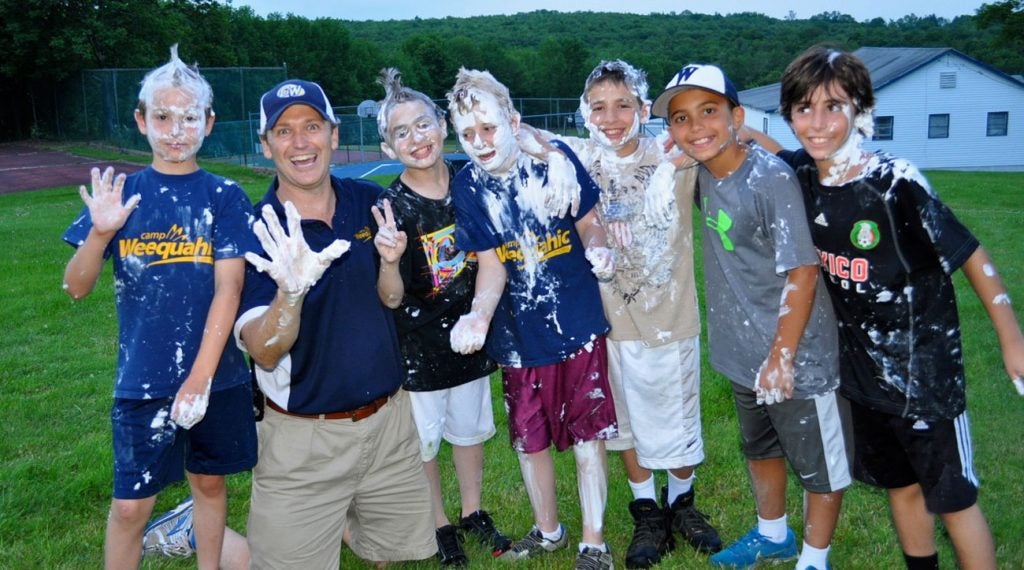 At Camp Weequahic, Kelly and his kids
routinely work up a lather — with Barbasol.
