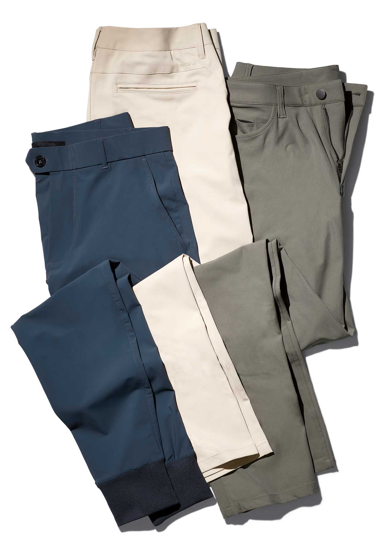 Left to Right: RLX Golf Tailored Fit Stretch, $98.50; Bonobos Highland Tour, $128; Lululemon ABC Class 34”, $128.