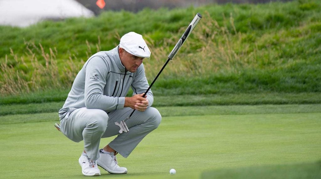 Bryson DeChambeau lines up a putt during the first round of the 2019 U.S. Open at Pebble Beach Golf Links.