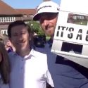 Dustin Johnson surprised a couple with a gender reveal in Detroit.