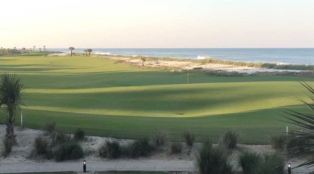 The 18th hole at the Ocean Course at Hammock Beach Resort runs right along the beach.
