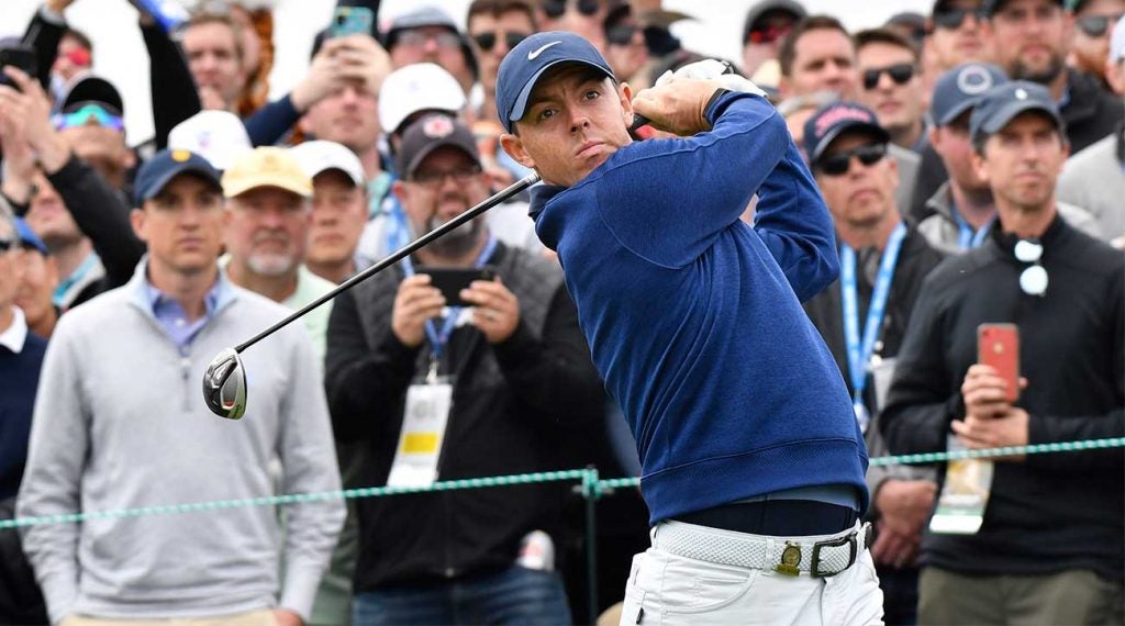 Rory McIlroy tees off during the third round of the U.S. Open.