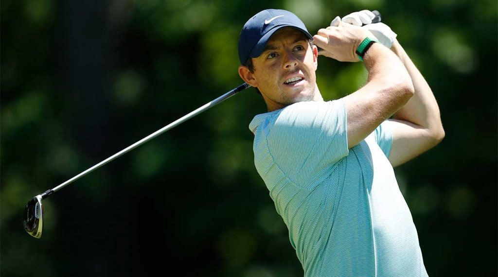 Rory McIlroy tees off during the second round of the RBC Canadian Open.