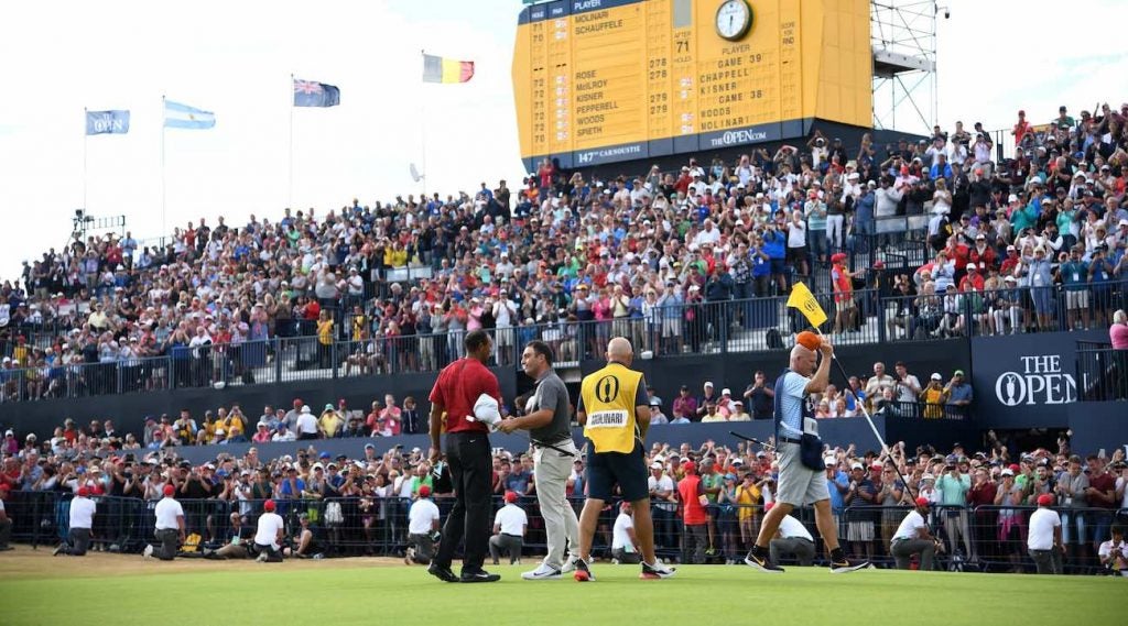 Molinari and Tiger Woods during the final round of the Open Championship last year at Carnoustie.