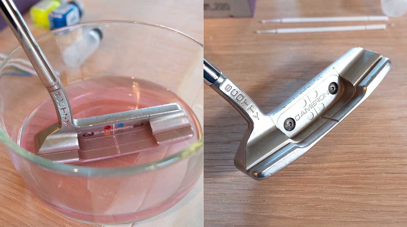 Soak it in acetone to remove the paint, and then wash and make sure it’s both clean and dry before you start painting.