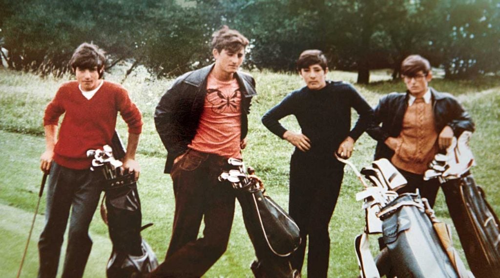 At Real Pedreña's annual Campeonato de Caddies, Seve, in all black, and about age 13, teed it up with one boyhood friend (far right) who works at the course to this day.