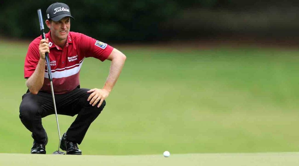 Webb Simpson trails by one shot heading to Sunday's final round at the Wyndham Championship.