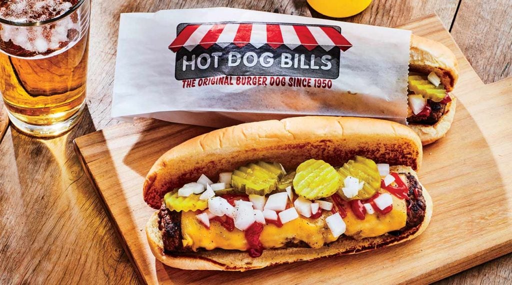 An ice-cold lager is the perfect pairing with Hot Dog Bills' iconic mashup.