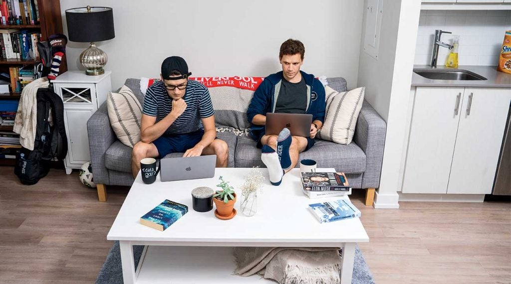 Matt (left) and Will’s living room is typical of many a Millennial abode. The data they analyze and the way it’s presented? Anything but typical.