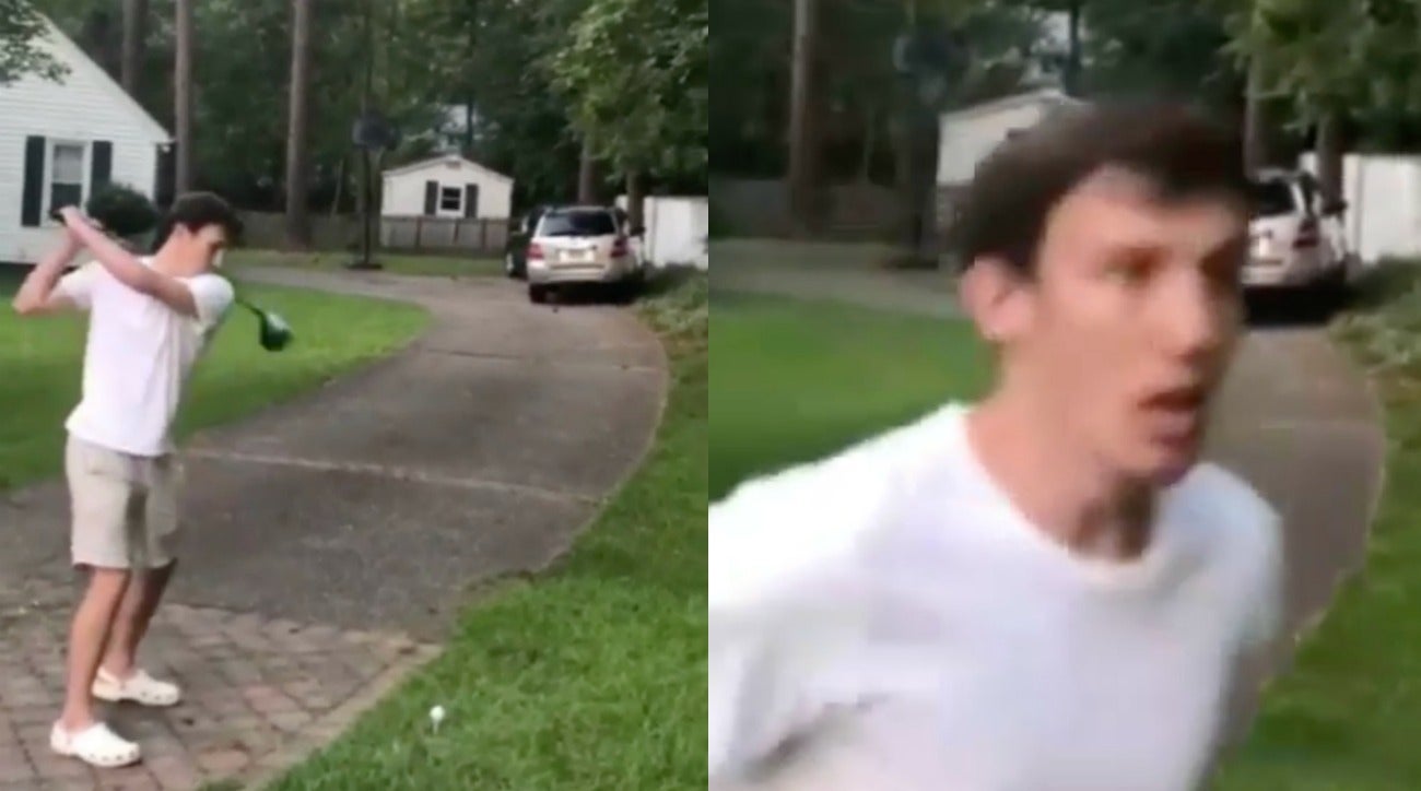 Watch a golfer wearing crocs hit a shot that goes hilariously wrong - Golf