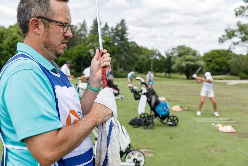 French picked up a caddie job last weekend, looping for Canadian Hannah Hellyer at the Symetra Tour's PHC Classic in Milwaukee.