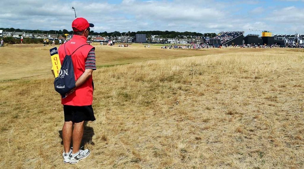 A marshal watches the action at the Open Championship.