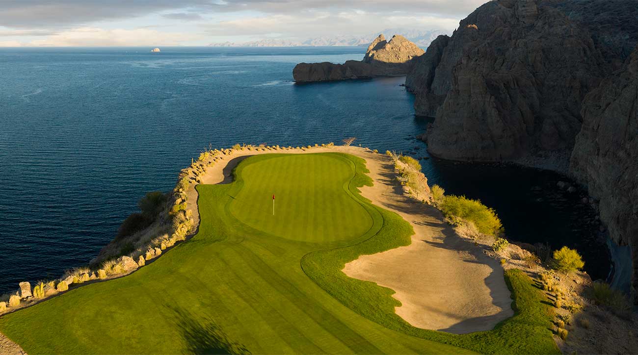 The Rees Jones-designed TPC Danzante Bay golf course’s 178-yard par-3 17th hole.