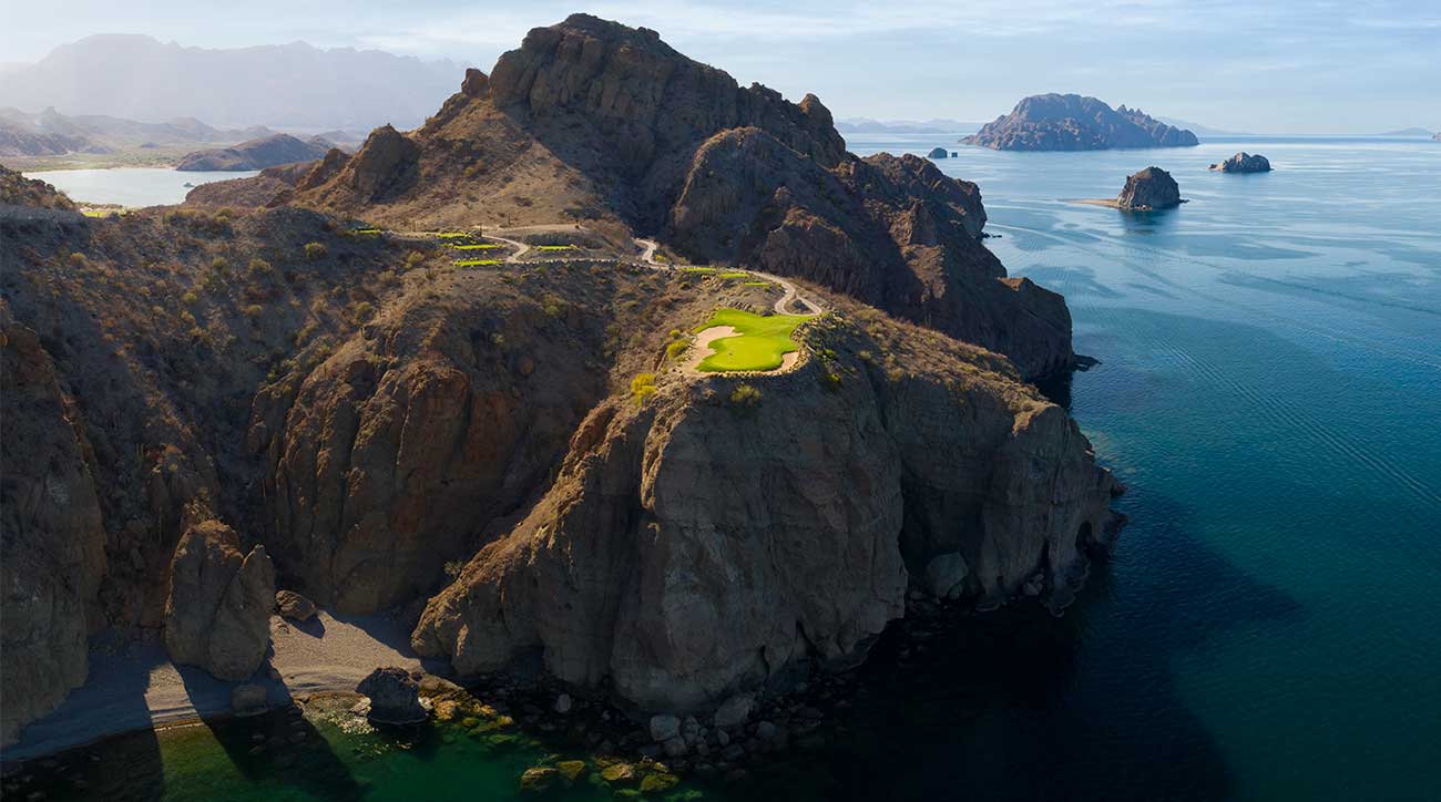 The Rees Jones-designed TPC Danzante Bay golf course’s 178-yard par-3 17th hole.