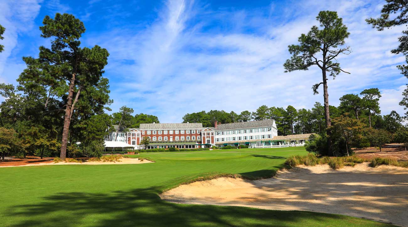 Mid Pines' finishing hole includes a dramatic backdrop.