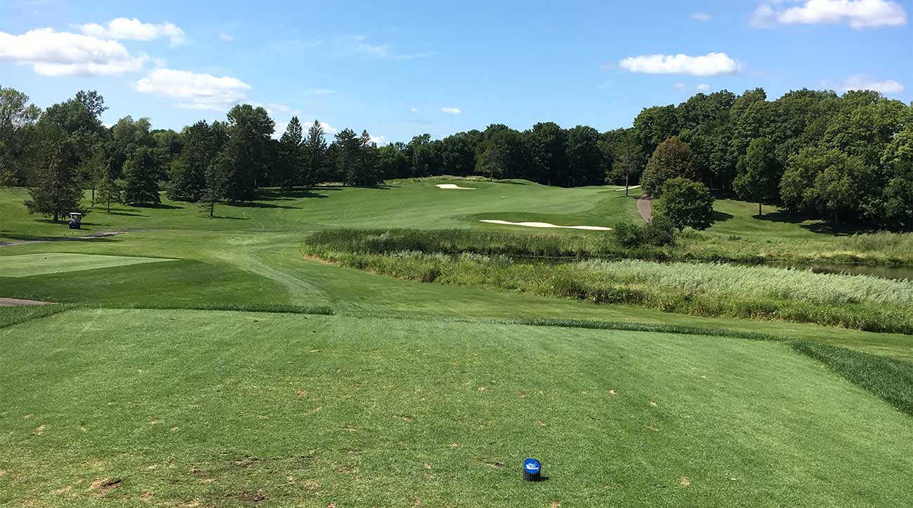 The par-4 4th hole at Rush Creek. The second shot is mostly blind into a green where you don't want to miss short or left.