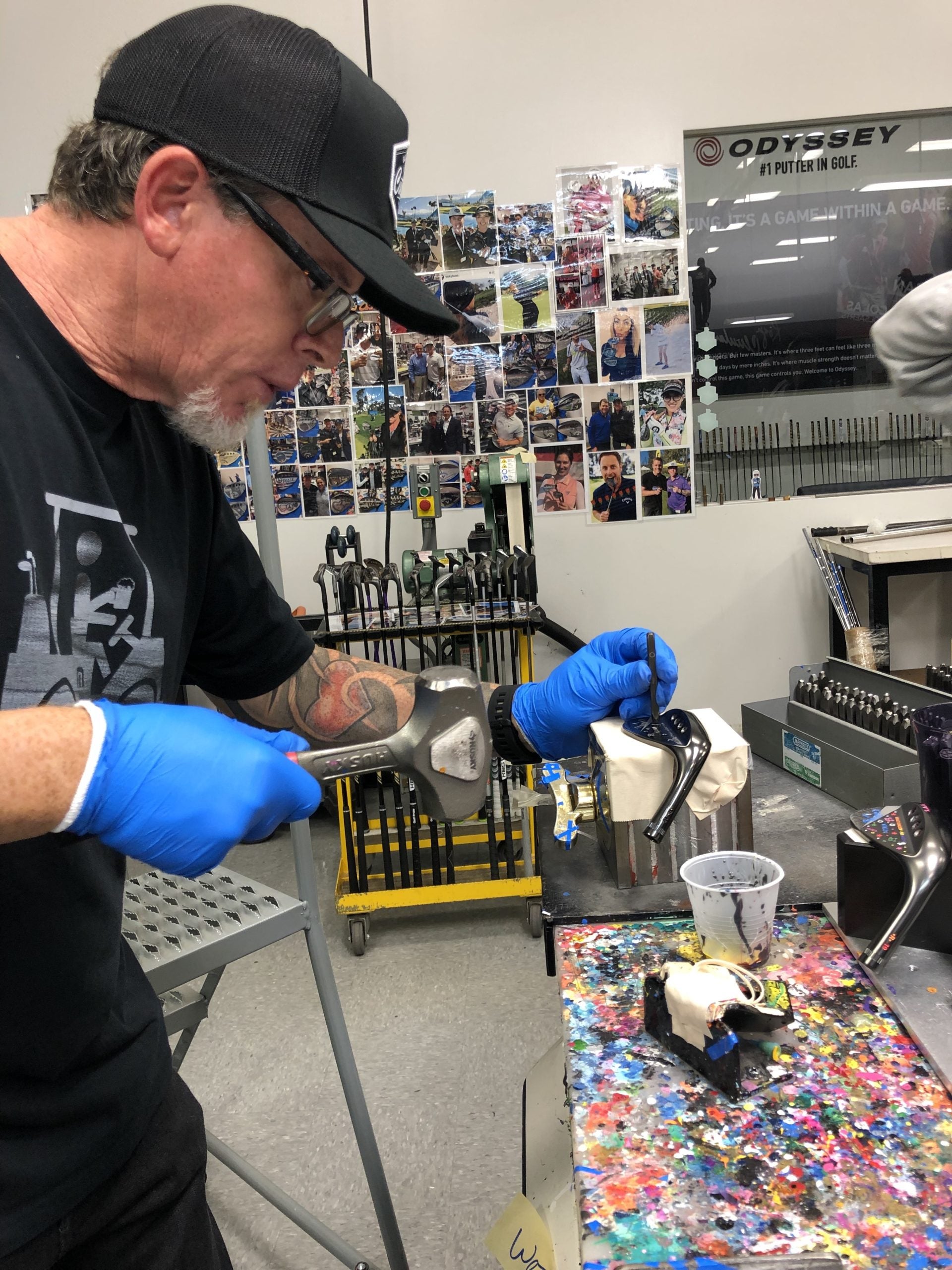 With the clubhead secure on a hand surface, hold your stamp steady and strike with your sledge hammer firmly. 