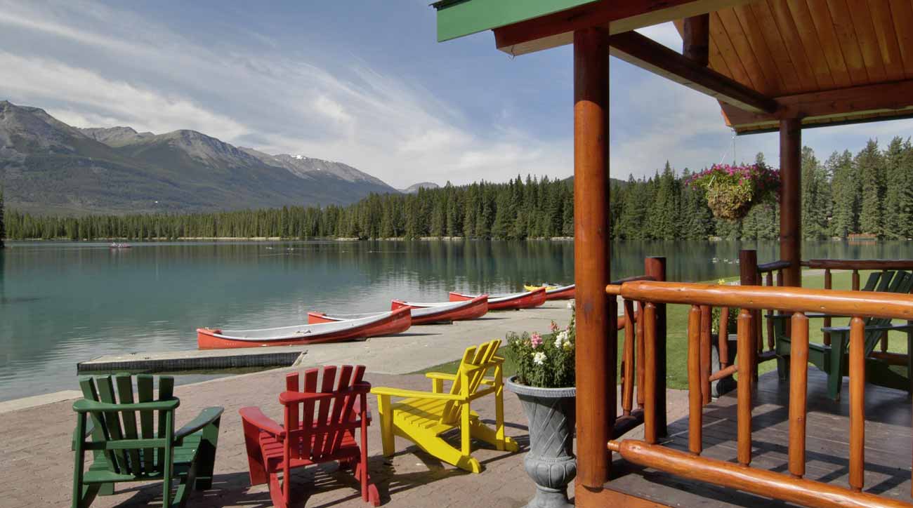 The boathouse at Fairmont Jasper Park Lodge