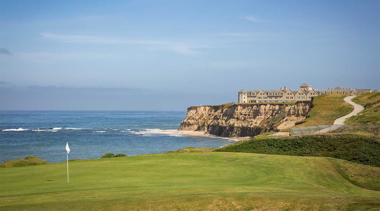 A look from the green down the fairway at the golf course at the Ritz-Carlton in Half Moon Bay.